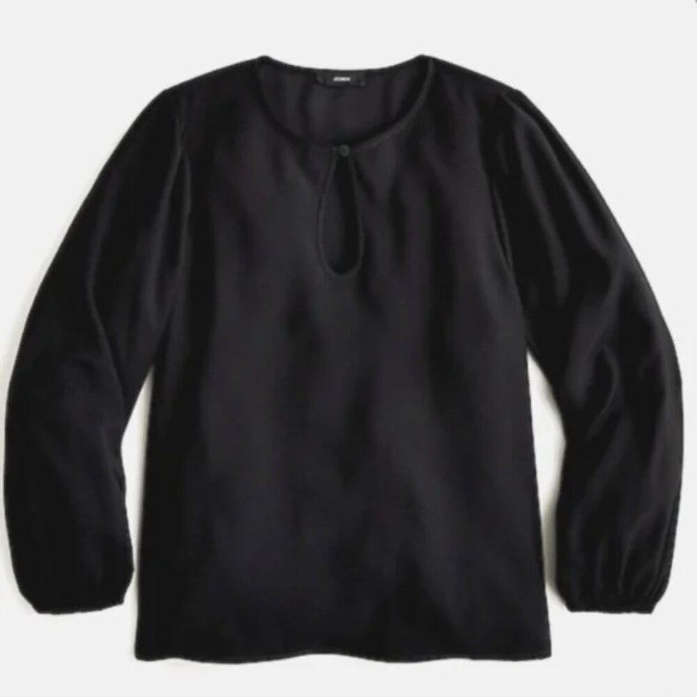 NWT J. Crew Puff Sleeve Crepe Top Shirt Blouse Black Size Medium Tall MT NEW